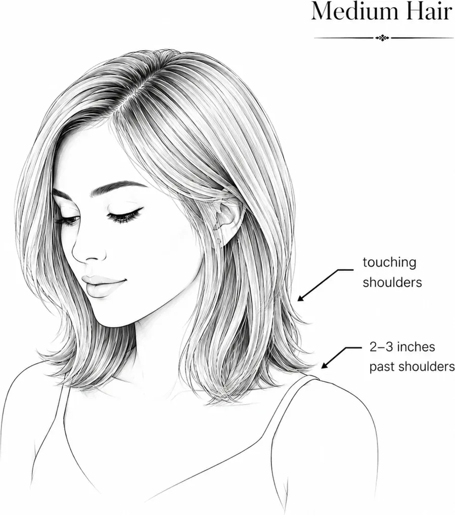 Diagram showing medium hair length, touching the shoulders