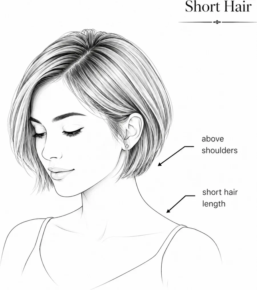 Diagram showing short hair length, above the shoulders