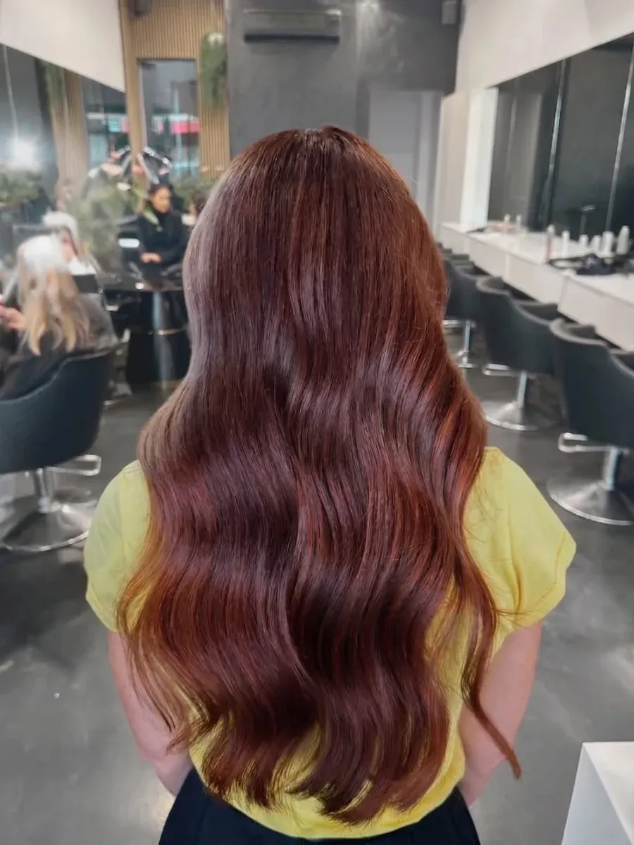 Long auburn hair with a high-shine finish, Rokk Ebony Malvern.
